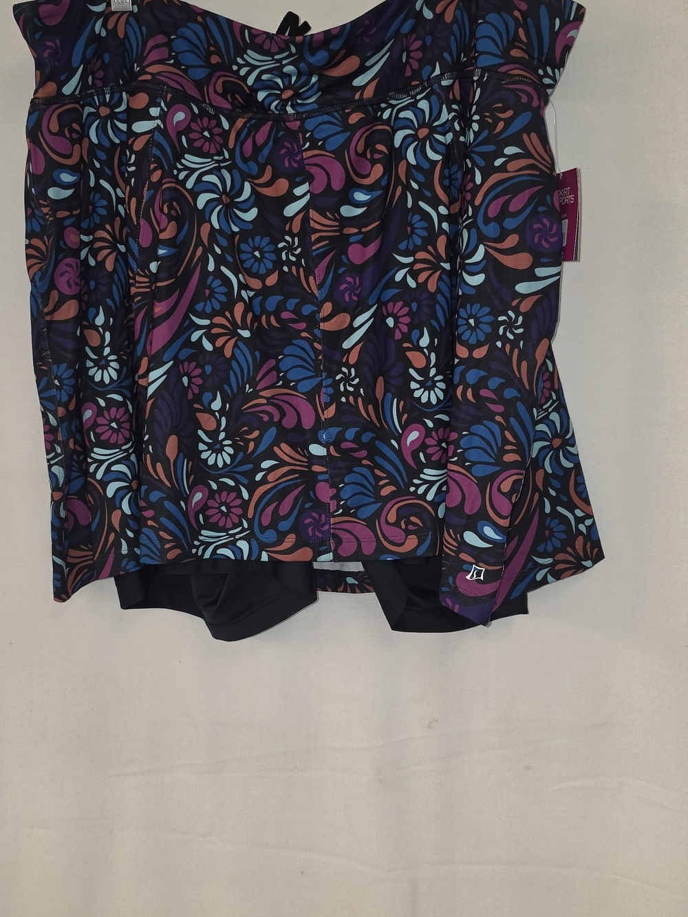 SkirtSports Floral Swim Skort - Black with Blue, Purple & Pink Accents